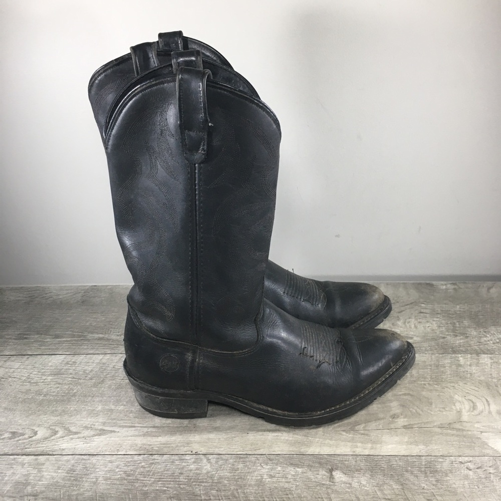 Double H Wellington Black Leather Western Work Biker Cowboy Men's Boots Size 9.5
